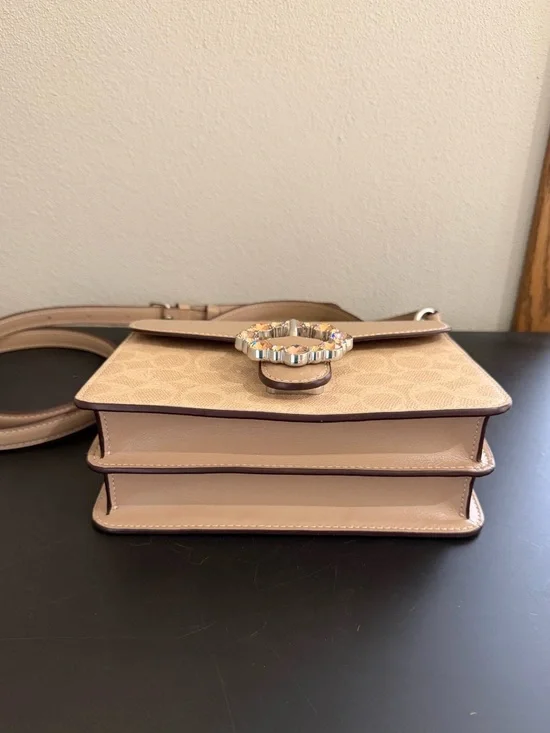 Coach Courtney Top Handle Signature Canvas Bag Satchel with Crystal Buckle - Picture 6 of 16